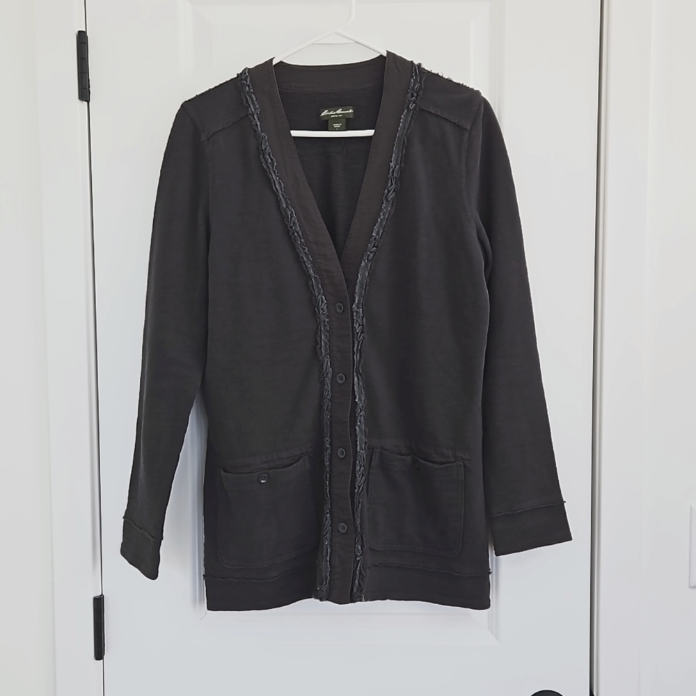Eddie Bauer V Neck Sweatshirt Cardigan, size Large